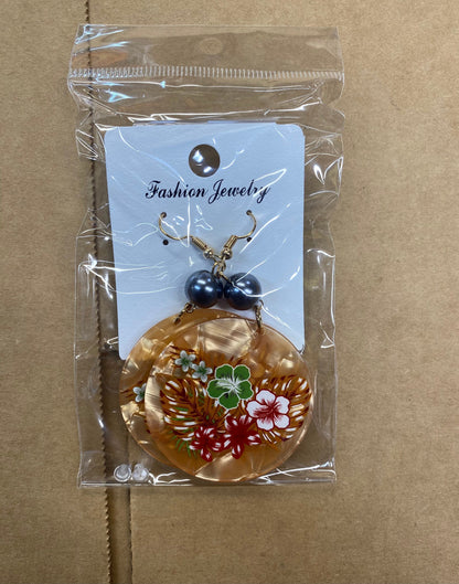 Polynesian Island Tropical Earring Set - Resin Embossed with Pearl - Design 101 | Gtex Fabrics