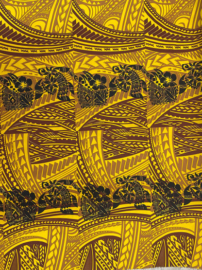 GTEX Collection - New Digital Tribal Tattoo Design with Hibiscus Flowers -Island Fabric - Sold by the Yard - Poly Cotton Fabric 45" | Gtex Fabrics