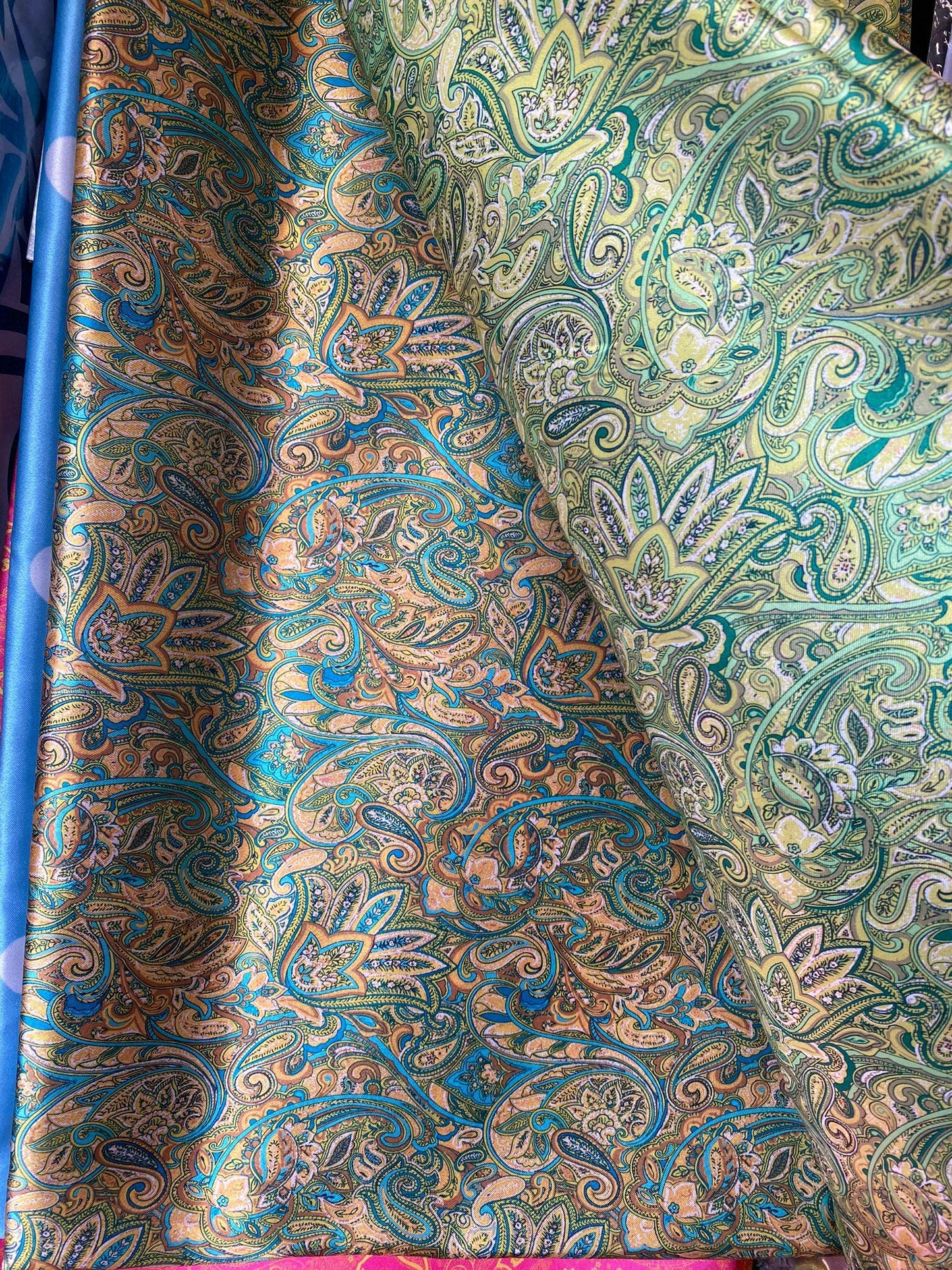 58” Paisley Satin Fabric – Imitation Silk, Jacquard Look, Indian Style Design for Apparel & Decoration | Gtex Fabrics
