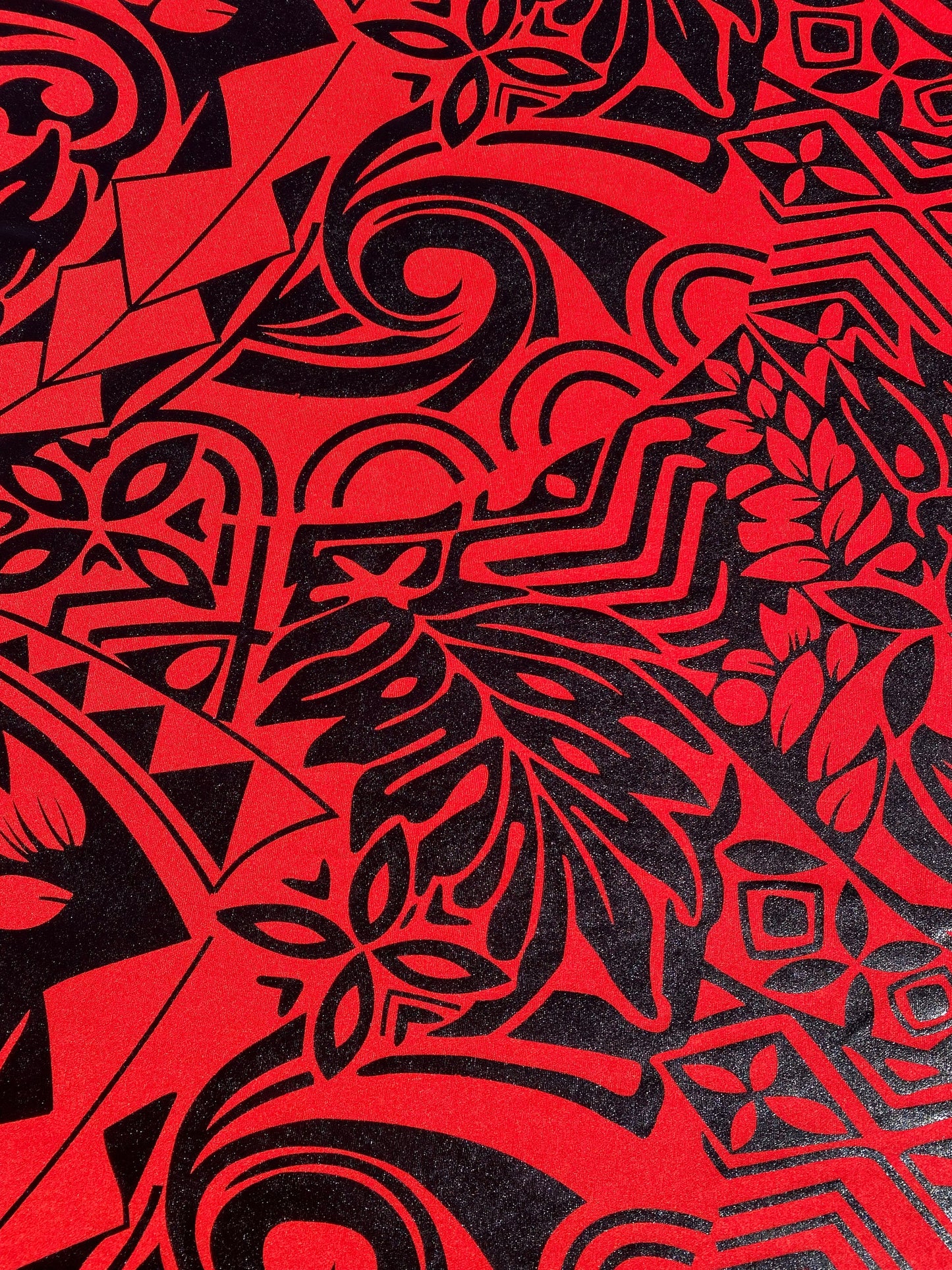 GTEX Collection- Exquisite Traditional Polynesian Tattoo Design | Foil Fabric - Stretch Scuba Fabric - 63" Luxury -Quality (Red & Black) | Gtex Fabrics