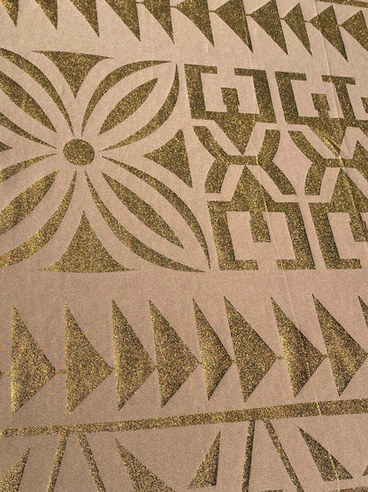 GTEX Collection- Exquisite Traditional Polynesian Tattoo Tapa Design | Foil Fabric - Stretch Scuba Fabric - 63" High-Quality Shimmer Design | Gtex Fabrics