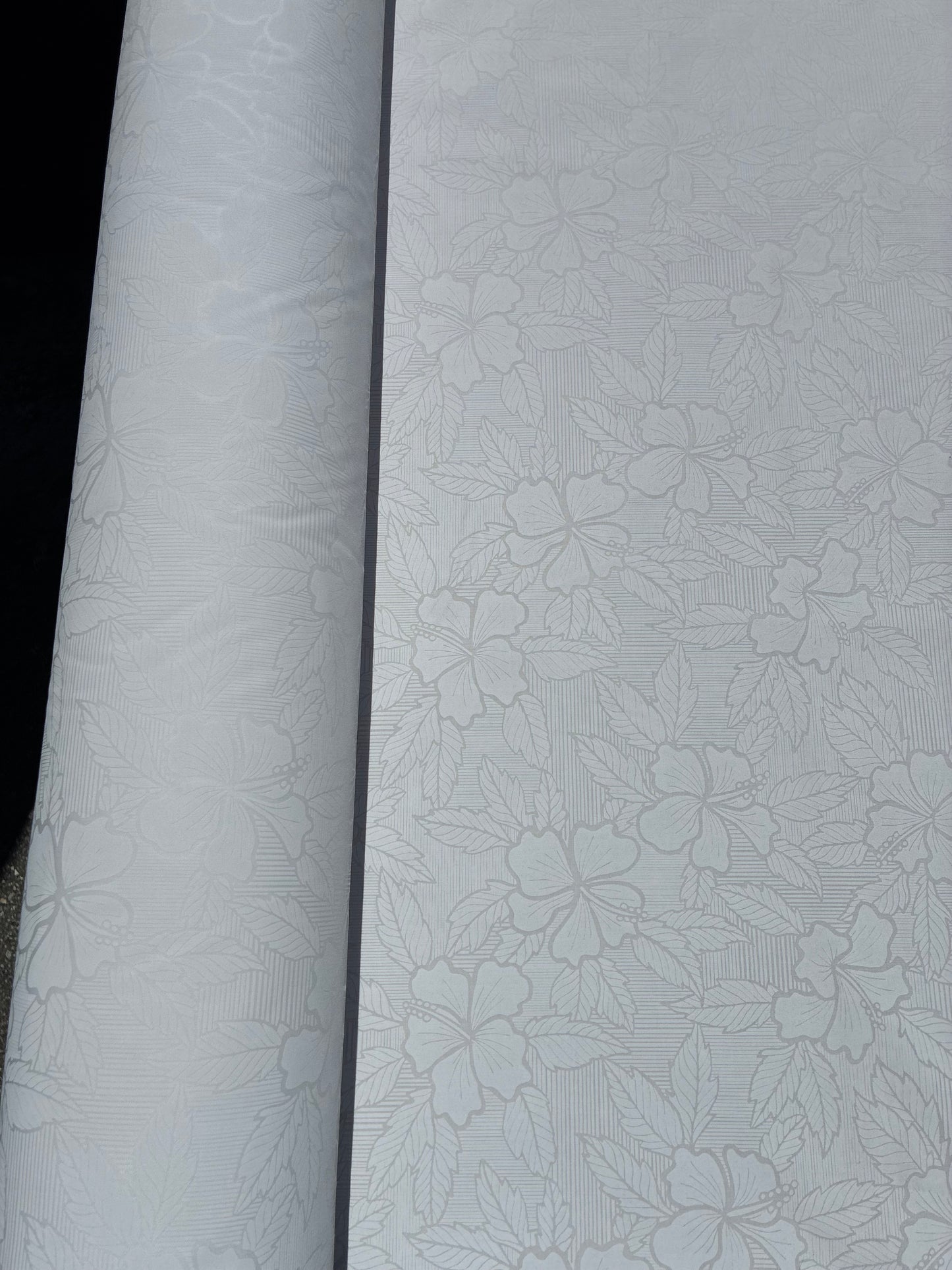 Hibiscus & Leaf Fabric – White on White Poly Cotton Blend Fabric, 44” Wide Tropical Island Print by the Yard