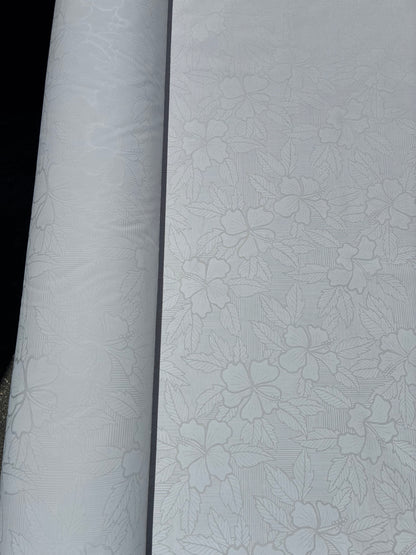 Hibiscus & Leaf Fabric – White on White Poly Cotton Blend Fabric, 44” Wide Tropical Island Print by the Yard