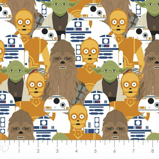 Disney Star Wars Portrait Stacked YODA R2D2 C-3PO CHEWBACCA 100% Cotton Quilting High Quality Vintage Rare Fabric by The Yard | Gtex Fabrics