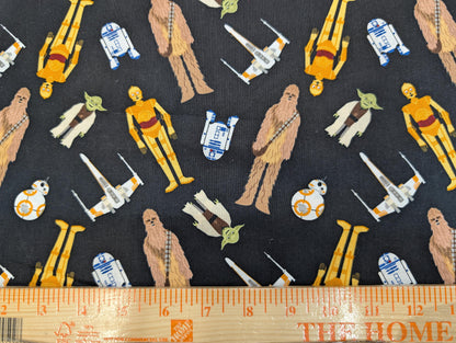 Disney Star Wars Tossed in Space YODA R2D2 C-3PO CHEWBACCA 100% Cotton Quilting High Quality Vintage Rare Fabric by The Yard | Gtex Fabrics