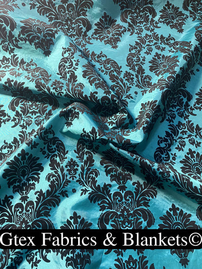 Royal Victorian Gothic Damask Taffeta Flocked Fabric for Dresses, Home Decor, Apparel, Curtains, ETC by the Yard (58") Soft Textured Damask  | Gtex Fabrics
