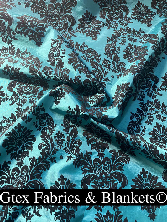 Royal Victorian Gothic Damask Taffeta Flocked Fabric for Dresses, Home Decor, Apparel, Curtains, ETC by the Yard (58") Soft Textured Damask  | Gtex Fabrics