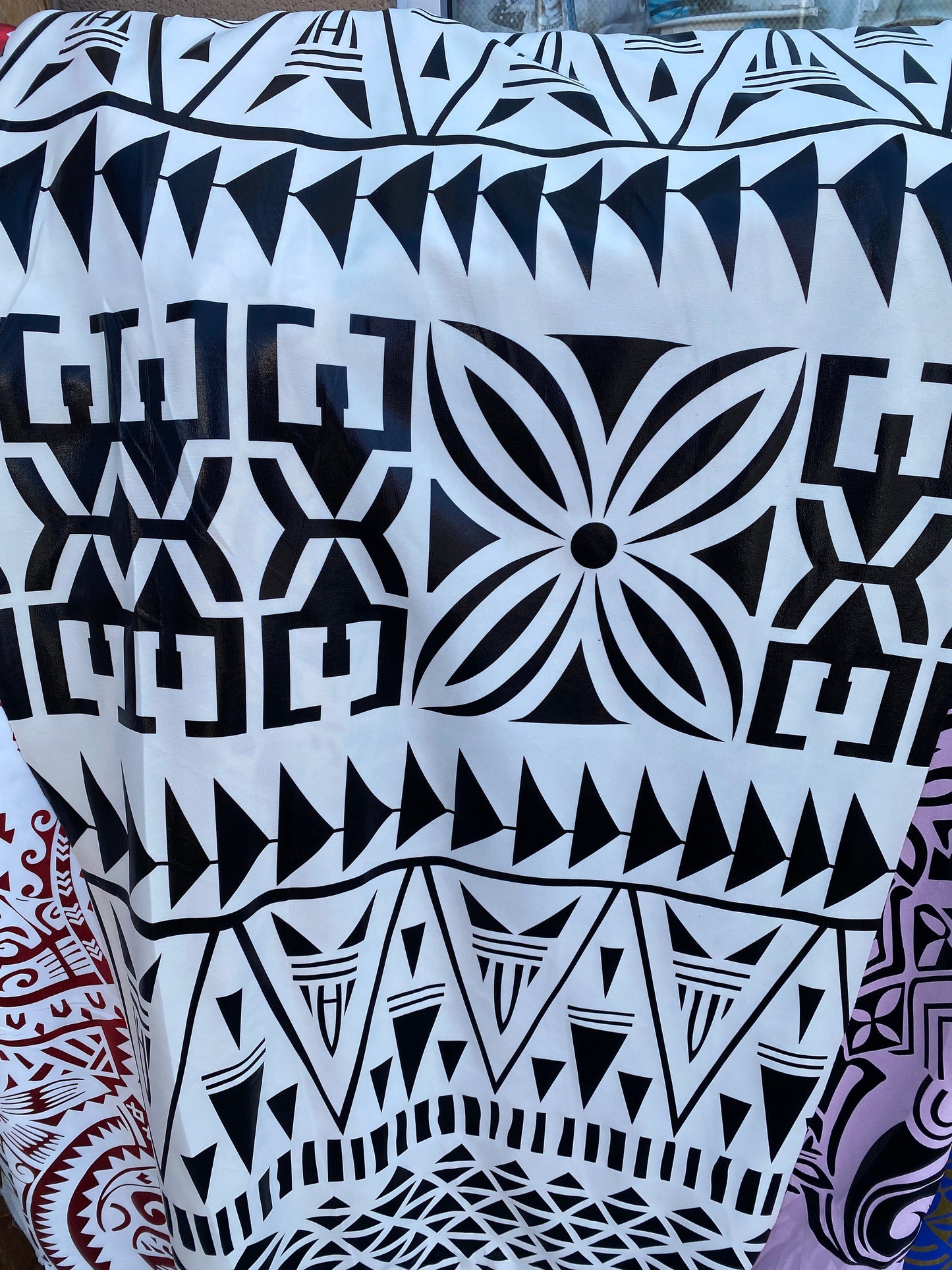 GTEX Collection- Exquisite Traditional Polynesian Tattoo Design | Foil Fabric - Stretch Scuba Fabric - 63" Luxury -Quality (Cream & Black) | Gtex Fabrics