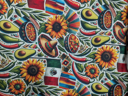 High Quality 58" Mexican Fabric by the Yard – Mexico Flag, Fiesta, Sunflower, Avocado, Chilies, Sombrero, Cinco De Mayo – Mini Matt Material | Gtex Fabrics