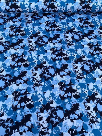 Blue Skull Camo Camouflage Quilt Cotton Fabric 45” Spooky Halloween High Queen Rare Design Army Military Skulls Novelty Fabric | Gtex Fabrics