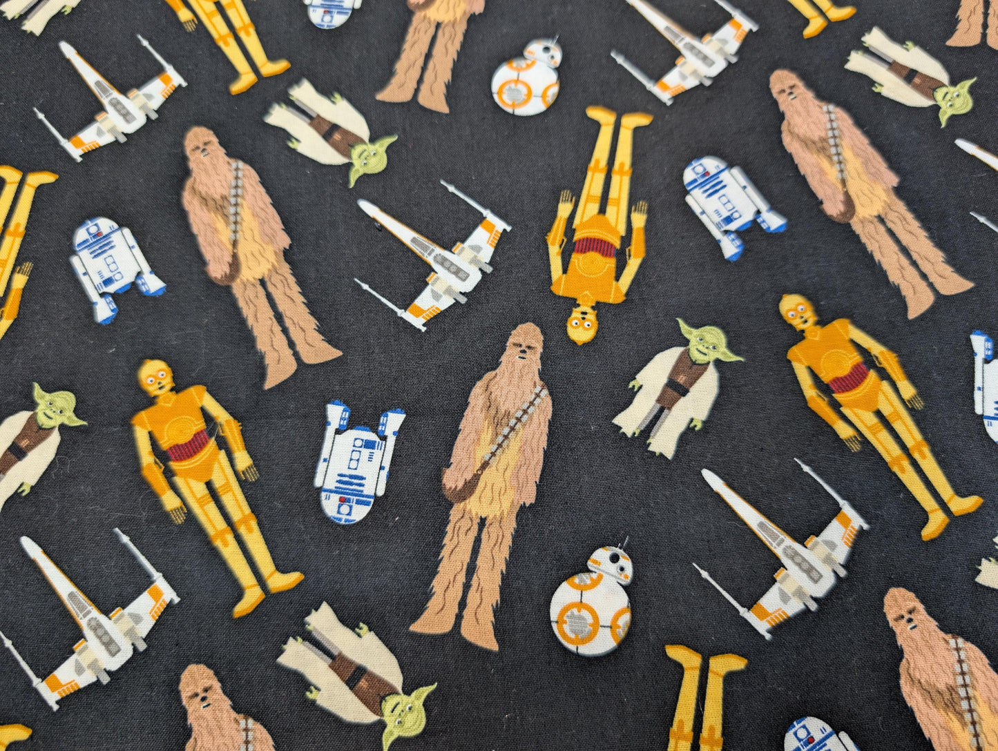 Disney Star Wars Tossed in Space YODA R2D2 C-3PO CHEWBACCA 100% Cotton Quilting High Quality Vintage Rare Fabric by The Yard | Gtex Fabrics