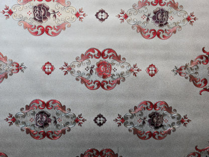 Floral 54" Vinyl Table Cover Fabric – Elegant Design, Lined, Red & White - By The Yard (No Felt Back) | Gtex Fabrics