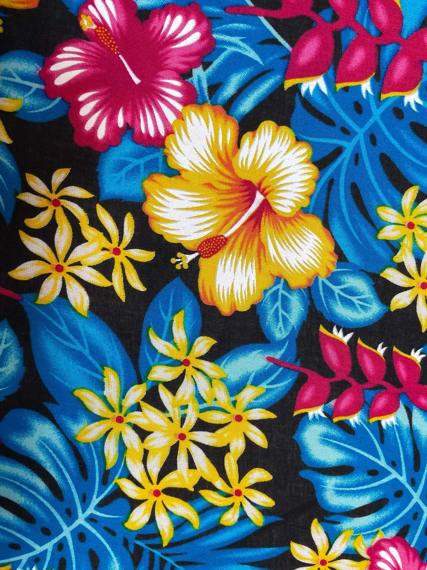 GTEX Collection A200- Polynesian Floral Fabric - Plumeria Hawaiian Flowers All over Fabric Design - Sold by the Yard - Rayon Fabric 45"  | Gtex Fabrics