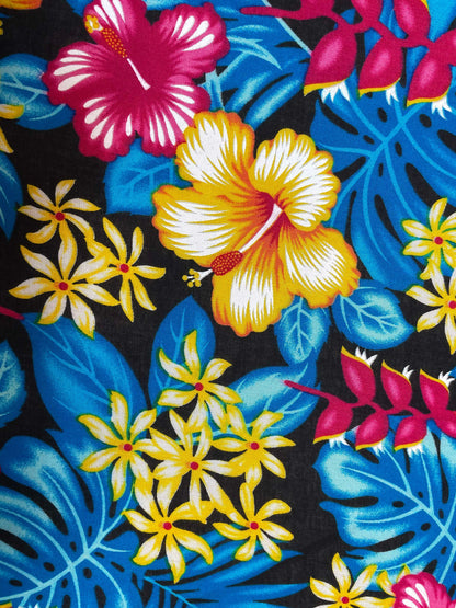 GTEX Collection A200- Polynesian Floral Fabric - Plumeria Hawaiian Flowers All over Fabric Design - Sold by the Yard - Rayon Fabric 45"  | Gtex Fabrics
