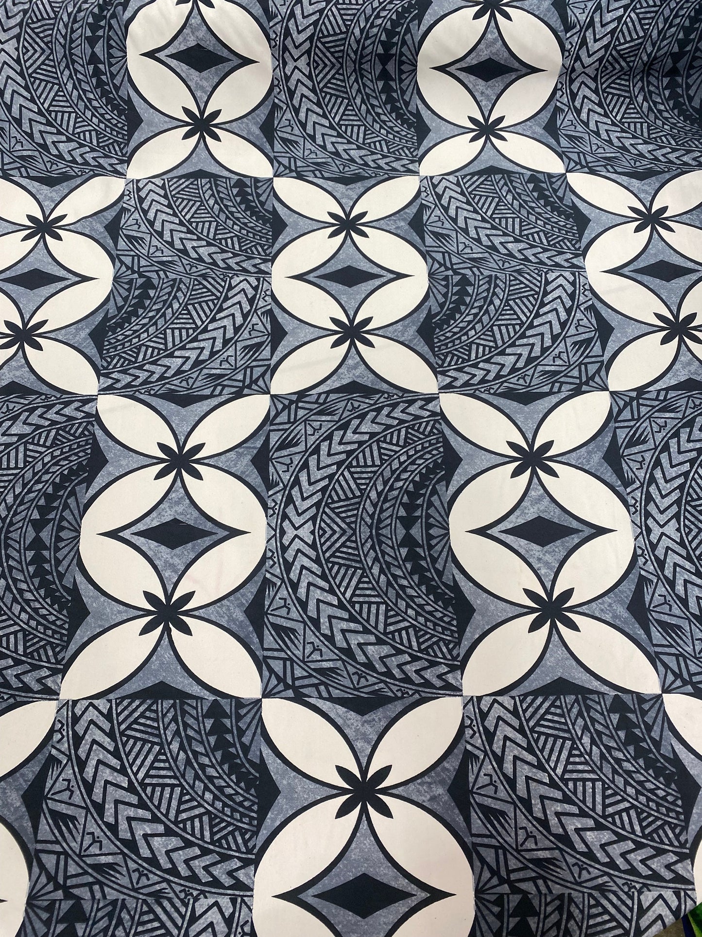 New! Polynesian Fabric, Fiji -Tapa Block Print with Tribal Tattoo Design, Island Fabric - Sold by the Yard - Peachskin Fabric 45" | Gtex Fabrics