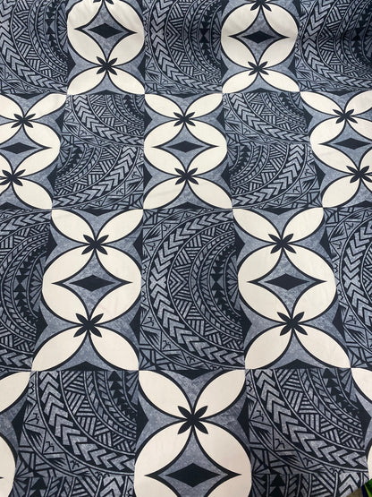 New! Polynesian Fabric, Fiji -Tapa Block Print with Tribal Tattoo Design, Island Fabric - Sold by the Yard - Peachskin Fabric 45" | Gtex Fabrics