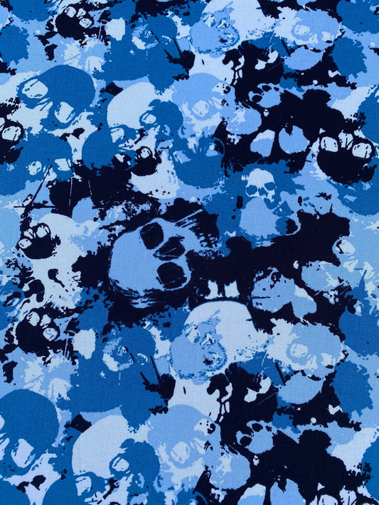 Blue Skull Camo Camouflage Quilt Cotton Fabric 45” Spooky Halloween High Queen Rare Design Army Military Skulls Novelty Fabric | Gtex Fabrics