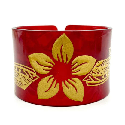 New Plumeria Floral Carved Acrylic Cuff Bracelets Bangles – Polynesian Island Tribal Jewelry – 2.75″ Diameter x 2″ Width | Gtex Fabrics