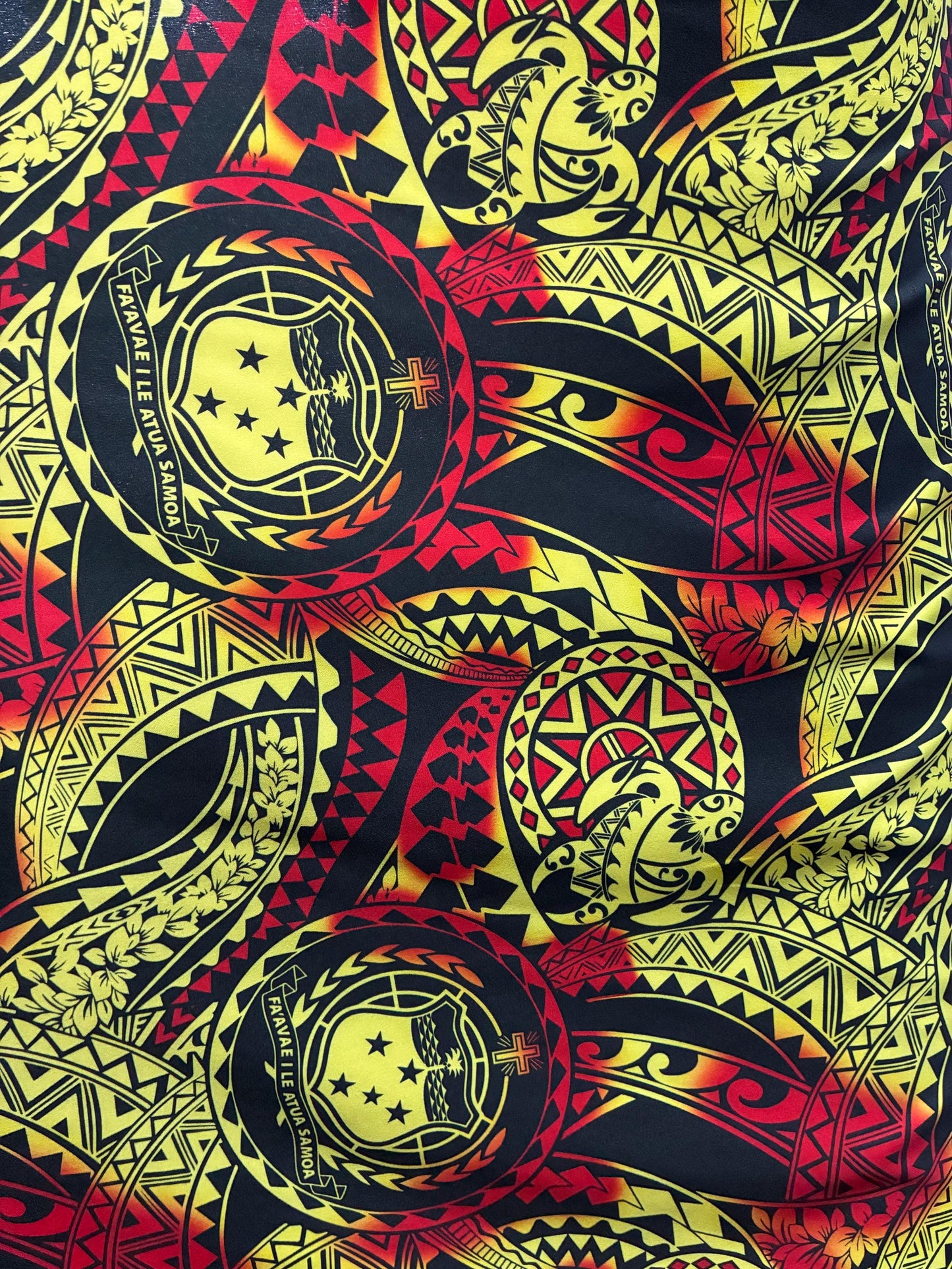 West Samoan Tribal Print Fabric - Polynesian Design - Peach Skin Fabric- by the Yard 58" Wide - Seal Of Western Samoa  | Gtex Fabrics