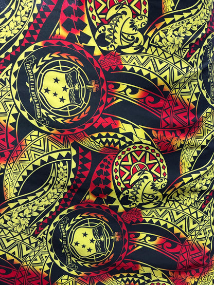 West Samoan Tribal Print Fabric - Polynesian Design - Peach Skin Fabric- by the Yard 58" Wide - Seal Of Western Samoa  | Gtex Fabrics