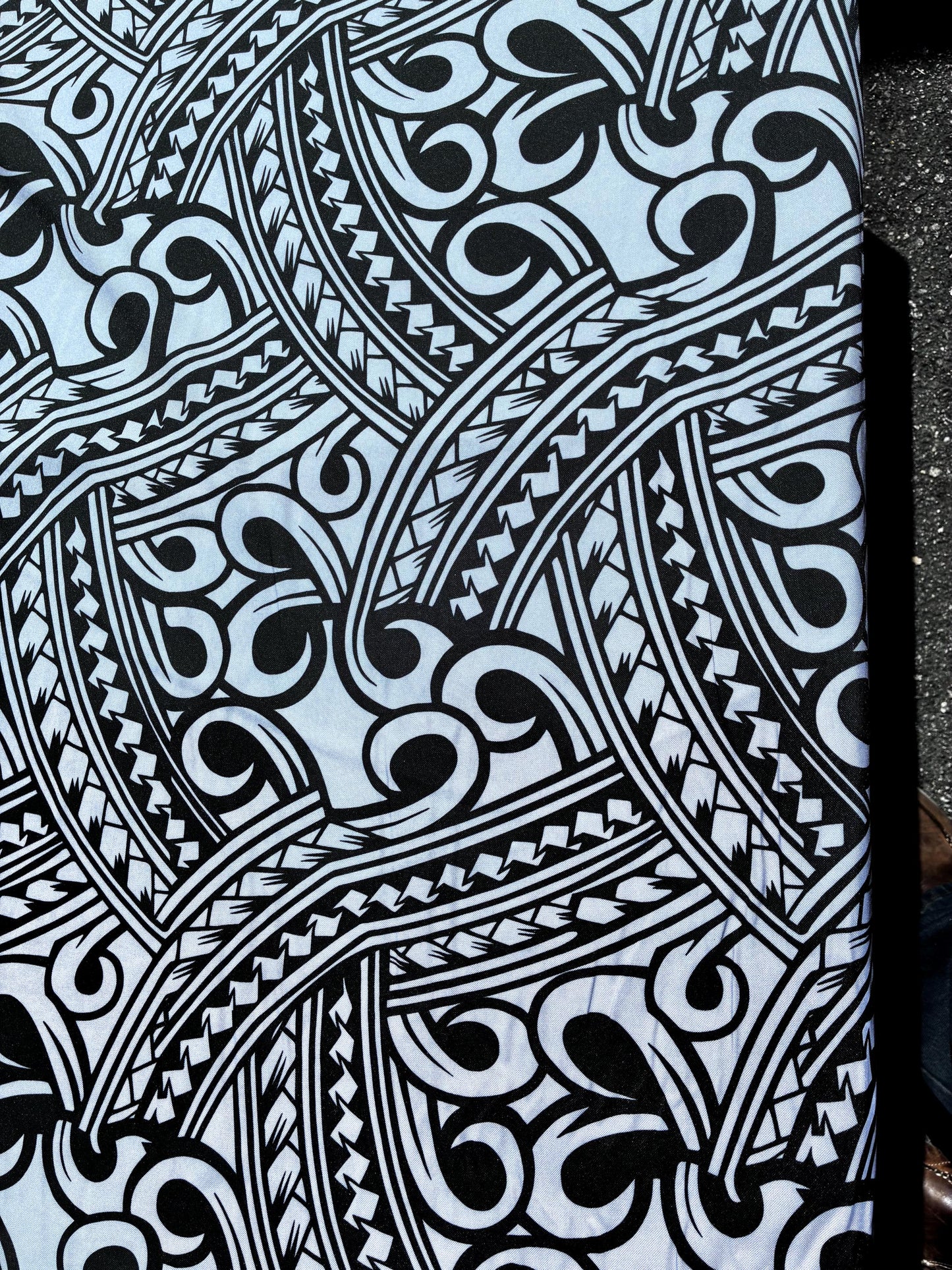 Island Fabric - Polynesian Tribal Fabric – 100% Polyester MiniMatt – Made in New Zealand 60” Wide (Silver and Black)  | Gtex Fabrics