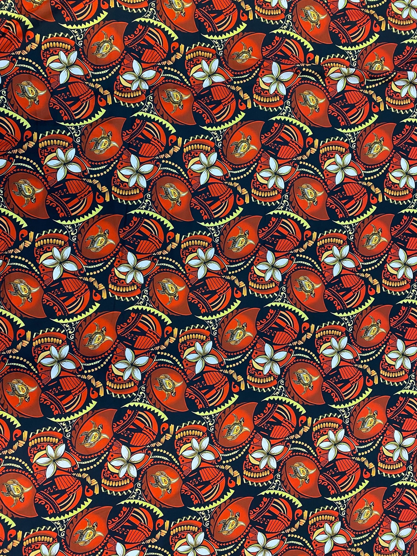 New Tropical Hibiscus and Turtle Design Polynesian Fabric - Lt. Peach Skin Fabric- by the Yard 58" Wide - New Design - Island Fabric | Gtex Fabrics