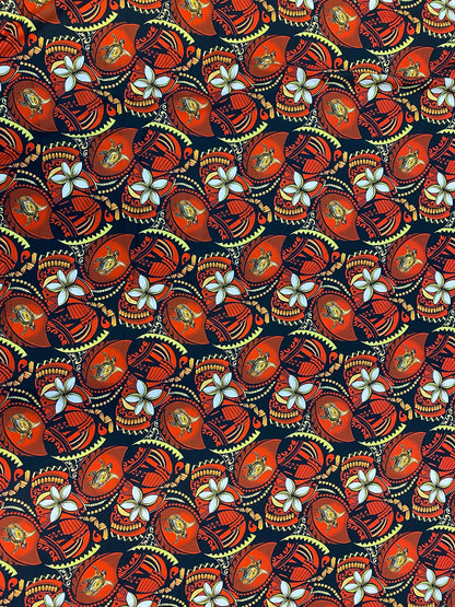 New Tropical Hibiscus and Turtle Design Polynesian Fabric - Lt. Peach Skin Fabric- by the Yard 58" Wide - New Design - Island Fabric | Gtex Fabrics