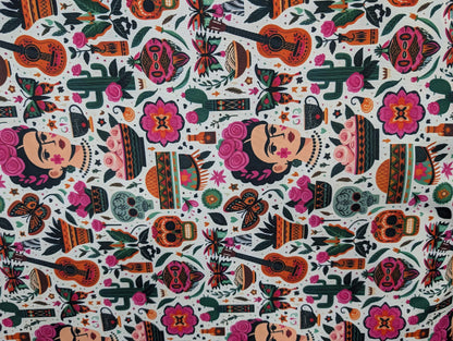 High Quality Mexican Fabric by the Yard – Frida Kahlo, Tattoo, Avocado, Sombrero, Cinco De Mayo – Mini Matt Material   | Gtex Fabrics