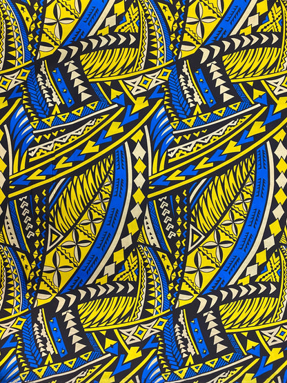 Polynesian Elegance: 36" Polyester Fabric with Poly Cotton Feel– Tribal and Floral Fusion  Tapa Block Print- Made In Thailand - By Roll  | Gtex Fabrics