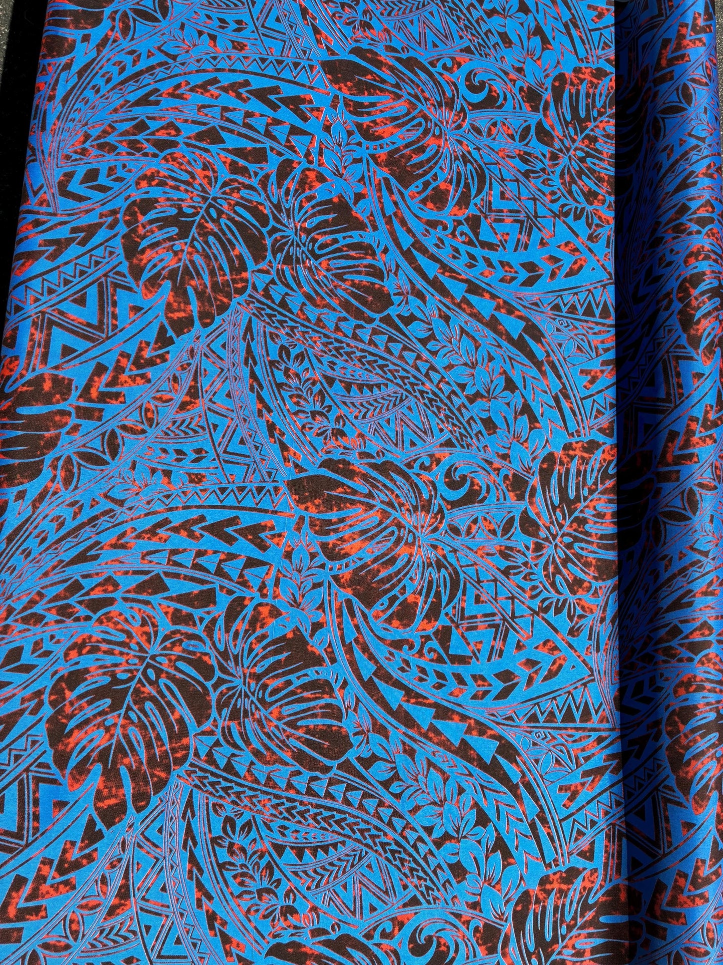 Polynesian Monstera Leaf Fabric – Tribal Island Print | 45” Wide | Lightweight Poly Cotton Feel | 100% Polyester | Sold by Yard or Roll | Gtex Fabrics