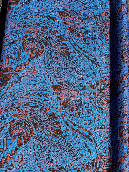 Polynesian Monstera Leaf Fabric – Tribal Island Print | 45” Wide | Lightweight Poly Cotton Feel | 100% Polyester | Sold by Yard or Roll | Gtex Fabrics