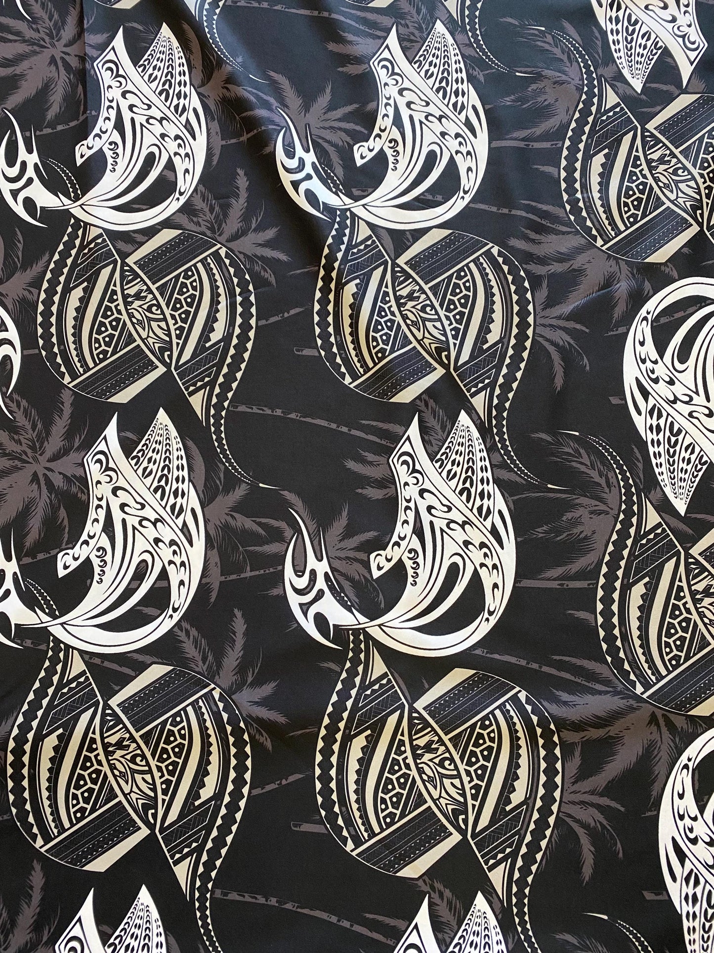 Polynesian Tribal Tattoo Fabric – Black & Grey | Samoan, Tongan, Fijian Islander Print | PeachSkin Material – 58" Wide - Sold By The Yard  | Gtex Fabrics