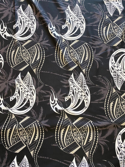 Polynesian Tribal Tattoo Fabric – Black & Grey | Samoan, Tongan, Fijian Islander Print | PeachSkin Material – 58" Wide - Sold By The Yard  | Gtex Fabrics