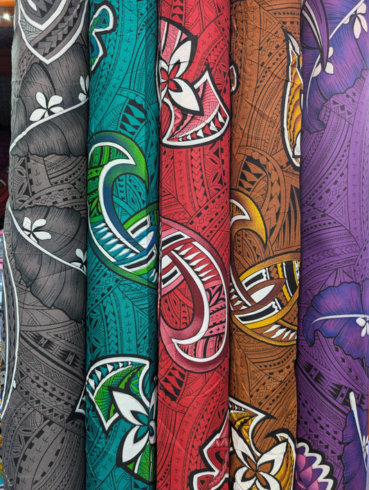 Premium Quality: Polynesian Elegance 36" Fabric – Tribal Tattoo Design, Poly Cotton Feel, Vibrant Colors, Made in Thailand | Gtex Fabrics