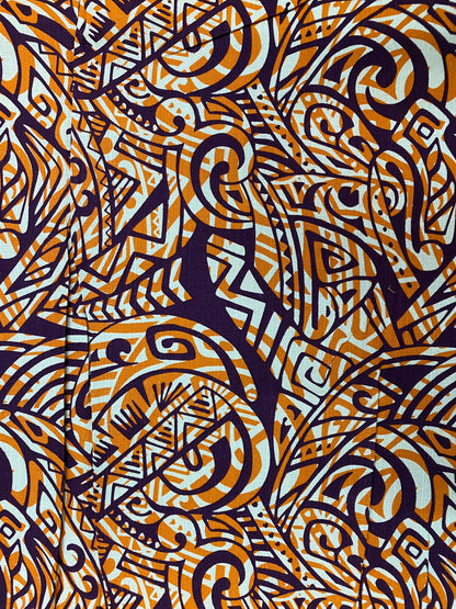 Polynesian Fabric -Tapa Fabric, Block Print, Tribal, Samoan, Fiji, Island Fabric - Sold by the Yard -100% Cotton Lt Bark Cloth -Doby Cotton   | Gtex Fabrics