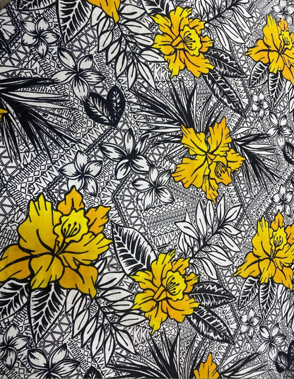 Hawaiian Print Luau Floral Tribal Tattoo Design Polyester Fabric 60” Sold By The Yard   | Gtex Fabrics