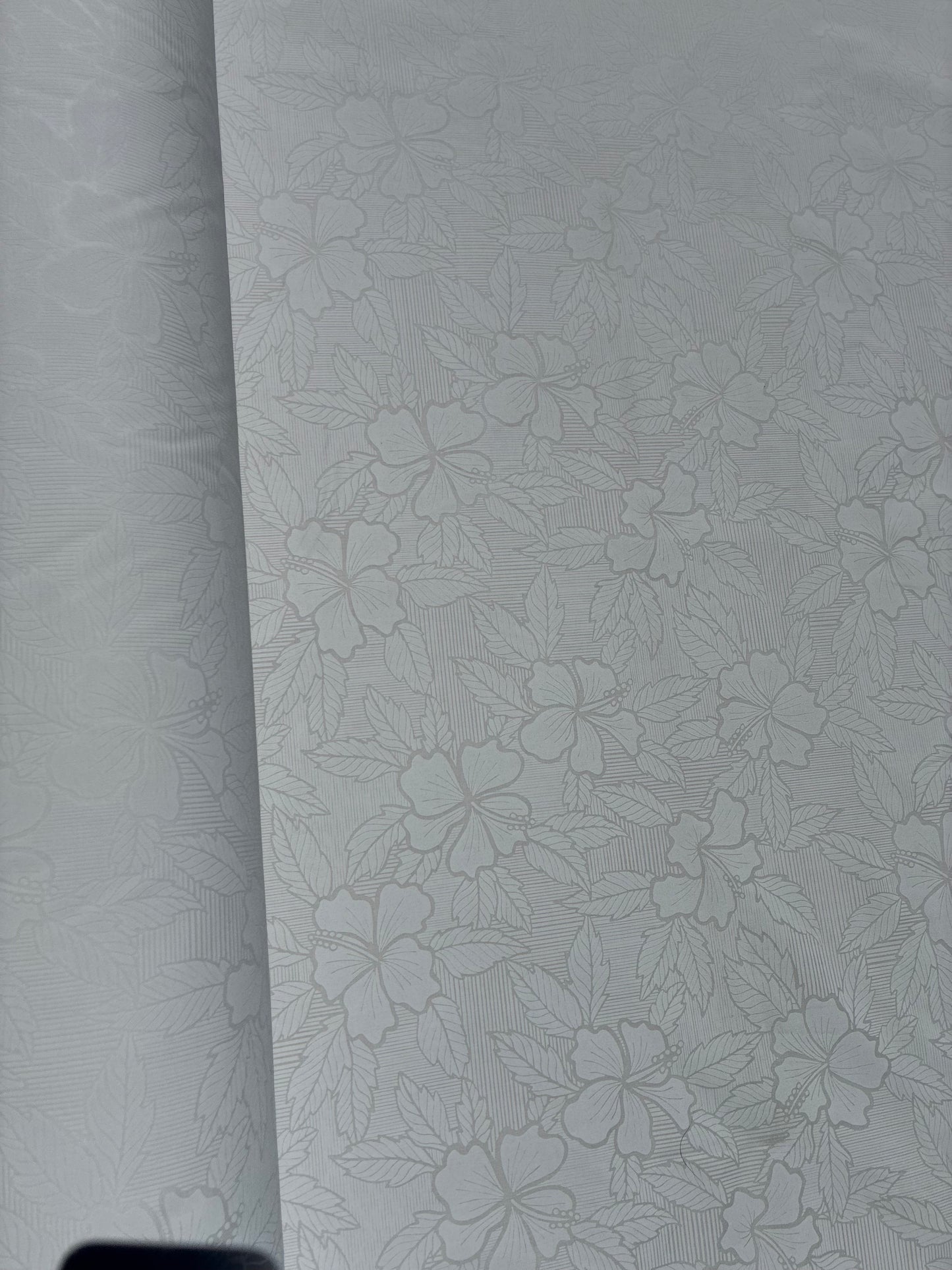 Hibiscus & Leaf Fabric – White on White Poly Cotton Blend Fabric, 44” Wide Tropical Island Print by the Yard