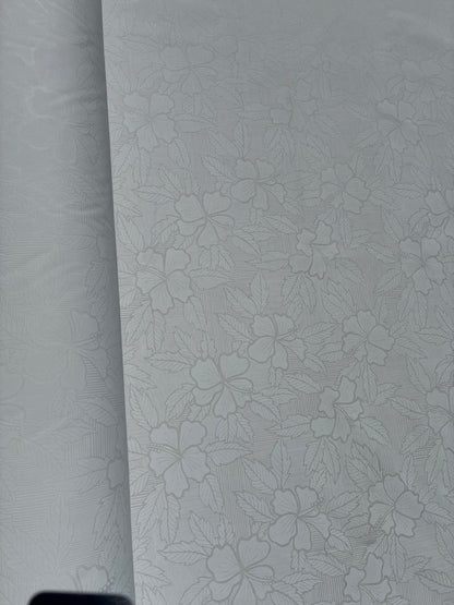 Hibiscus & Leaf Fabric – White on White Poly Cotton Blend Fabric, 44” Wide Tropical Island Print by the Yard