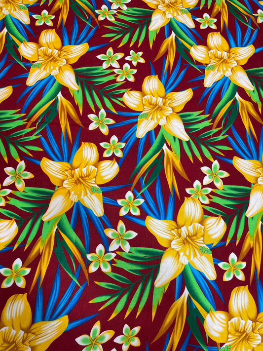 Polynesian Tapa Fabric - Plumeria Hawaiian Cute and Unique Fabric Design - Sold by the Yard - Luxury Rayon Quality 45"  | Gtex Fabrics