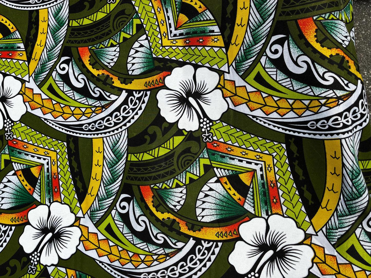 Polynesian Tribal Hibiscus Fusion – 45” Wide | Lightweight Soft Poly Cotton Feel | Sold by Yard or Roll | Island Design | Wholesale | Gtex Fabrics