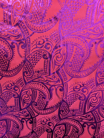 GTEX Collection - Traditional Polynesian Samoan Tongan Hawaiian Tattoo Hologram Foil Fabric | 58" Assorted Color Foil Fabric (Non-Stretch) | Gtex Fabrics