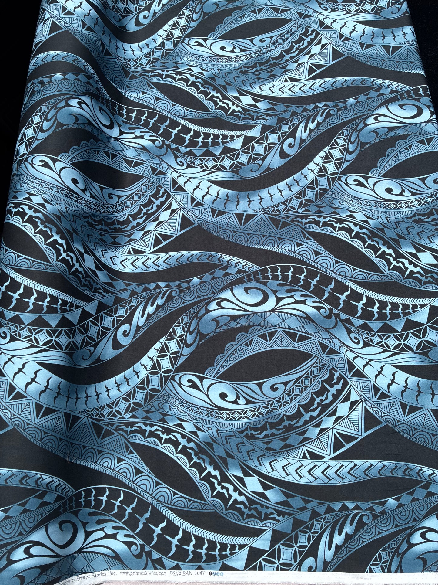 New Polynesian Tribal Tapa Tattoo Fabric Black and Grey 100% Cotton Fabric, 44” Wide Island Print by the Yard