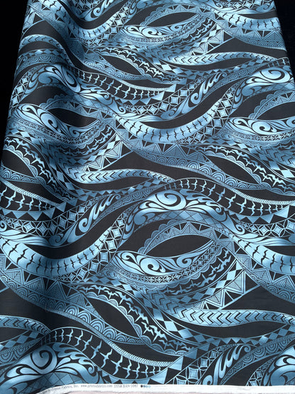 New Polynesian Tribal Tapa Tattoo Fabric Black and Grey 100% Cotton Fabric, 44” Wide Island Print by the Yard