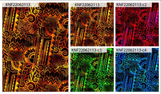 GTEX Collection KNF-13 - Polynesian Fabric -Digital Tribal Tattoo, Island Fabric - Sold by the Yard - FDY Peachskin Fabric 58" - New Design  | Gtex Fabrics