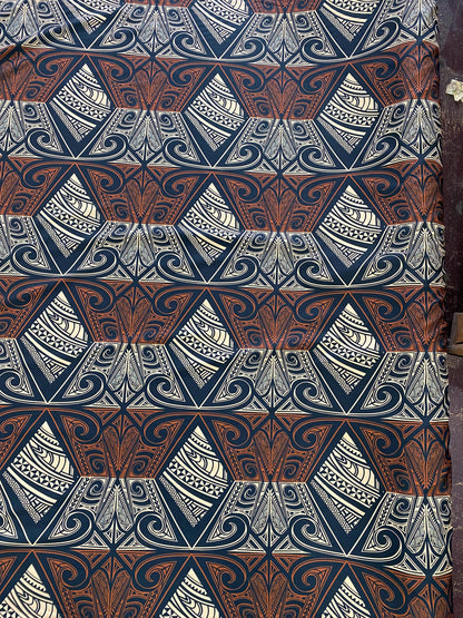 Polynesian Tribal Tattoo Fabric – Brown & Black | Samoan, Tongan, Fijian Islander Print | PeachSkin Material – 58" Wide - Sold By The Yard  | Gtex Fabrics