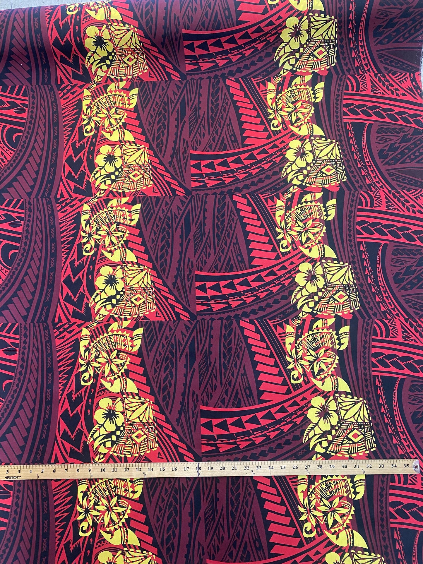 GTEX Collection - New Digital Tribal Tattoo Design with Hibiscus Flowers -Island Fabric - Sold by the Yard - Poly Cotton Fabric 45" | Gtex Fabrics