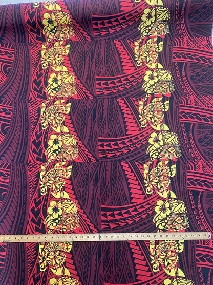 GTEX Collection - New Digital Tribal Tattoo Design with Hibiscus Flowers -Island Fabric - Sold by the Yard - Poly Cotton Fabric 45" | Gtex Fabrics
