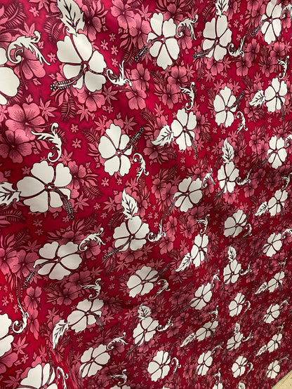 Hawaiian Print Luau Floral Hibiscus Poly Cotton Feeling Fabric 60" Sold By The Yard Tropical Vintage Tropical Hawaiian Print  | Gtex Fabrics