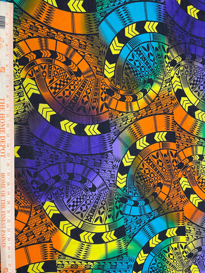 Polynesian Tapa Fabric - Colorful Tribal Hawaiian Cute and Unique Fabric Design - Sold by the Yard - Luxury Rayon Quality 45"  | Gtex Fabrics