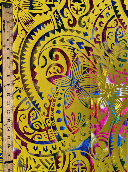 GTEX Collection- Exquisite Traditional Polynesian Tattoo Design | Foil Fabric - Stretch Scuba Fabric - 63" High-Quality Shimmer Design | Gtex Fabrics